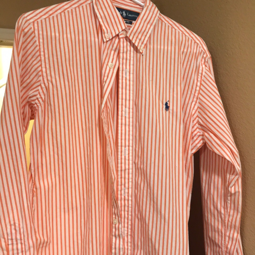 Coral and white shirt